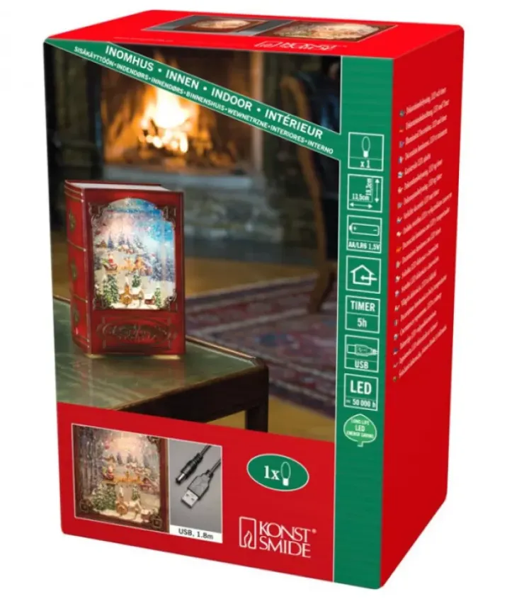 Konstsmide, guirlandes lumineuses de Noël Lanternes De Noël À Neige|Livre De Noël Lanterne À Neige, Père Noël Dans Un Traineau