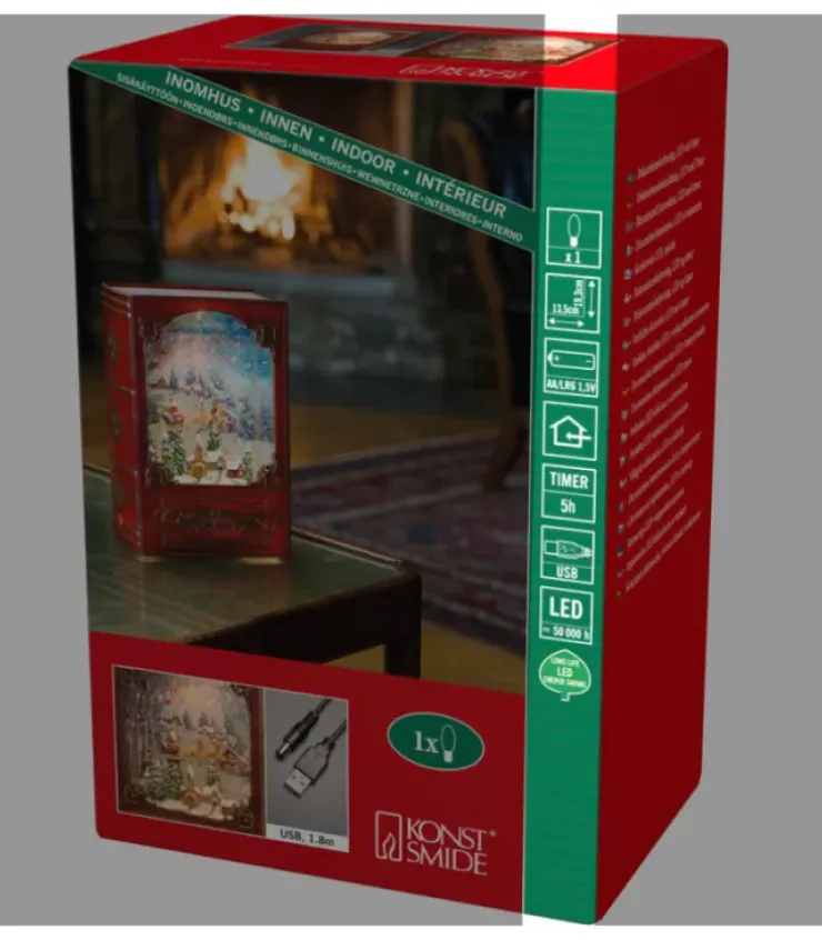 Konstsmide, guirlandes lumineuses de Noël Lanternes De Noël À Neige|Livre De Noël Lanterne À Neige, Père Noël Dans Un Traineau