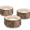 Waldfabrik, photophore en bois et étoile sapin de Noël Bougeoirs En Bois|Lot De 3 Bougeoirs En Bois Avec Ecorce, 9 Cm
