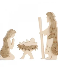 Waldfabrik, photophore en bois et étoile sapin de Noël Crèche De Noël Artisanale|Marie, Joseph Et Enfant Jesus En Ecorce De Bois, 10 Cm