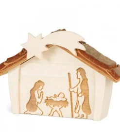 Waldfabrik, photophore en bois et étoile sapin de Noël Crèche De Noël Artisanale|Mini Crèche De Noël En Bois 4 Cm, Avec Nativite Gravee Au Laser