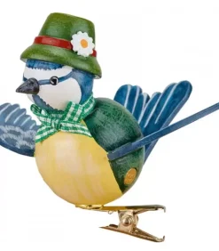 Hubrig, figurines pour enfant Oiseau Décoratif|Oiseau Décoratif, Mesange Bleue Et Noeud Vert, 6 Cm