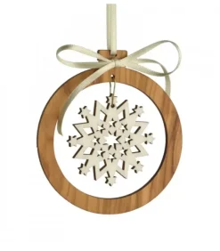 Waldfabrik, photophore en bois et étoile sapin de Noël Décorations En Bois Pour Sapin De Noël|Pendentif En Bois D'Olivier 7Cm, Motif Cristal De Neige N°1