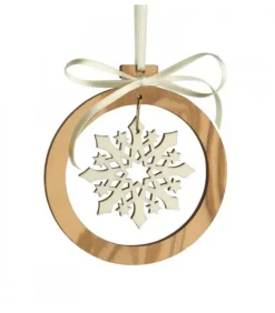 Waldfabrik, photophore en bois et étoile sapin de Noël Décorations En Bois Pour Sapin De Noël|Pendentif En Bois D'Olivier 7Cm, Motif Cristal De Neige N°3