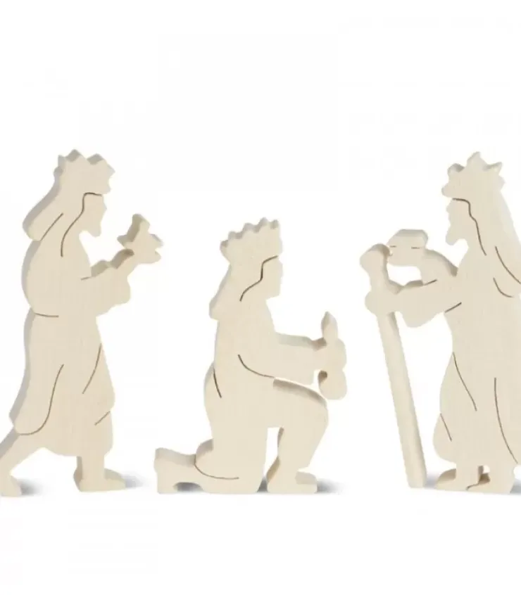 Waldfabrik, photophore en bois et étoile sapin de Noël Crèche De Noël Artisanale|Personnages De Crèche, Rois Mages Bois Naturel, 10 Cm