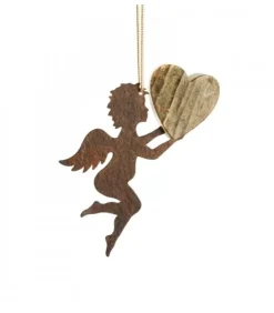 Waldfabrik, photophore en bois et étoile sapin de Noël Anges De Noël Pour Sapin|Petit Ange En Metal A Suspendre Et Coeur En Bois