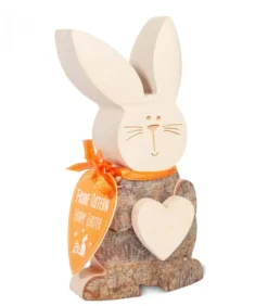 Waldfabrik, photophore en bois et étoile sapin de Noël Lapins En Bois De Paques|Petit Lapin De Paques En Bois Avec Coeur, 10 Cm