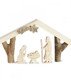 Waldfabrik, photophore en bois et étoile sapin de Noël Crèche De Noël Artisanale|Petite Crèche De Noël Avec Nativite, 8 Cm
