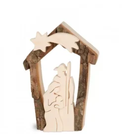 Waldfabrik, photophore en bois et étoile sapin de Noël Crèche De Noël Artisanale|Petite Crèche De Noël En Ecorce 7,5 Cm, Avec Nativite En Bois D'Erable