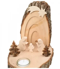 Waldfabrik, photophore en bois et étoile sapin de Noël Crèche De Noël Artisanale|Petite Crèche De Noël En Ecorce De Bois Avec Sapins Et Bougeoir
