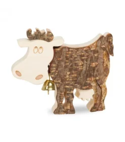 Waldfabrik, photophore en bois et étoile sapin de Noël Animaux En Bois|Petite Vache En Bois, 6 Cm