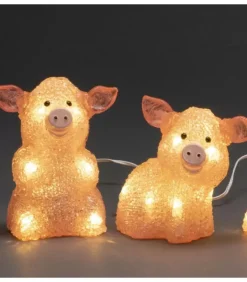 Konstsmide, guirlandes lumineuses de Noël Oiseaux Lumineux Et Animaux Lumineux|Petits Cochons Roses Lumineux En Acrylique Led 12,5 Cm, Lot De 5