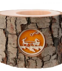 Waldfabrik, photophore en bois et étoile sapin de Noël Photophore Bois|Photophore En Bois, 1 Motif Père Noël Et Traineau