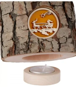 Waldfabrik, photophore en bois et étoile sapin de Noël Photophore Bois|Photophore En Bois, 1 Motif Père Noël Et Traineau
