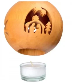 Waldfabrik, photophore en bois et étoile sapin de Noël Photophore Bois|Photophore En Bois, Forme Spherique, Motif Crèche