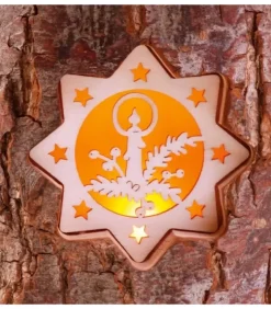 Waldfabrik, photophore en bois et étoile sapin de Noël Photophore Bois|Photophore En Rondin De Bois, 2 Motifs Crèche Et Bougie
