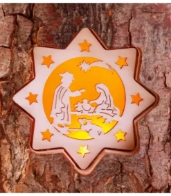 Waldfabrik, photophore en bois et étoile sapin de Noël Photophore Bois|Photophore En Rondin De Bois, 2 Motifs Crèche Et Bougie