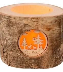 Waldfabrik, photophore en bois et étoile sapin de Noël Photophore Bois|Photophore En Rondin De Bois, 1 Motif Animaux De La Foret