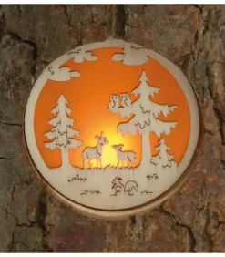 Waldfabrik, photophore en bois et étoile sapin de Noël Photophore Bois|Photophore En Rondin De Bois Avec 3 Motifs Nature