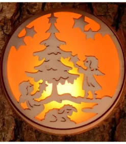Waldfabrik, photophore en bois et étoile sapin de Noël Photophore Bois|Photophore Rondin De Bois, Avec 3 Motifs, Crèche, Anges Et Bonhomme De Neige