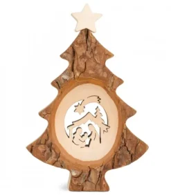 Waldfabrik, photophore en bois et étoile sapin de Noël Sapins En Bois|Sapin De Noël En Bois Avec Crèche Ciselee, 12 Cm