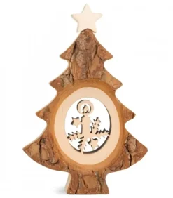 Waldfabrik, photophore en bois et étoile sapin de Noël Sapins En Bois|Sapin De Noël En Bois Avec Père Noël Et Luge Cisele, 12 Cm