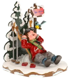 Hubrig, figurines pour enfant Village De Noël Miniature|Skieur Au Repos - Village De Noël Miniature