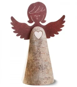 Waldfabrik, photophore en bois et étoile sapin de Noël Anges De Noël En Bois|Statuette Ange En Bois Avec Coeur Et Ailes Metal, 26 Cm