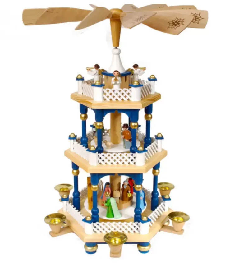 Richard Glasser, Pyramides de Noël allemandes Pyramides De Noël Allemandes|Weihnachtspyramid Allemande 2 Etages Blanc Bleu